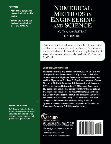 Buchcover und Innenansicht für das Buch: Numerical Methods in Engineering and Science