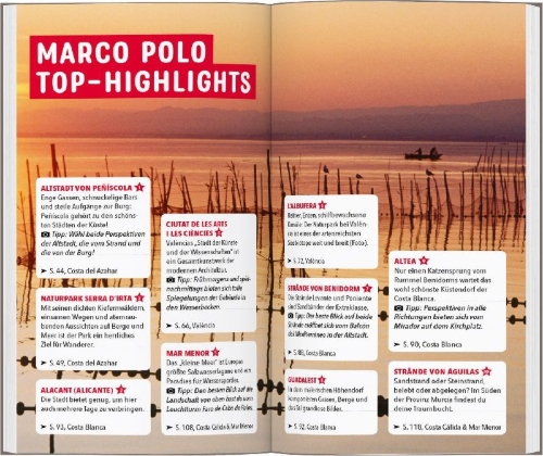 Buchcover und Innenansicht für das Buch: MARCO POLO Reiseführer Costa Blanca, Costa del Azahar, València, Costa Cálida