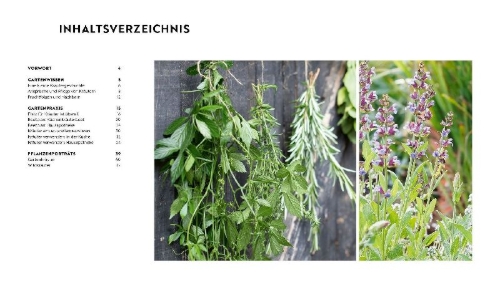 Buchcover und Innenansicht für das Buch: Gartenmomente: Kräuter im Garten