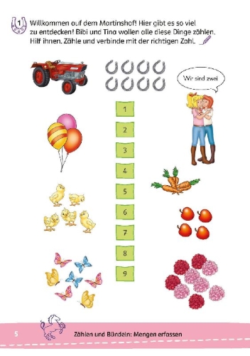 Buchcover und Innenansicht für das Buch: Bibi & Tina: Lernrätsel Mathe ab 6 Jahren