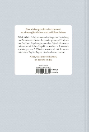 Buchcover und Innenansicht für das Buch: Das 6-Minuten-Tagebuch (aquarellblau)