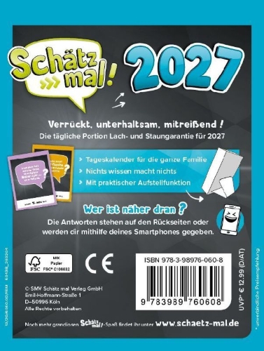 Buchcover und Innenansicht für das Buch: Schätz mal! Kalender 2027