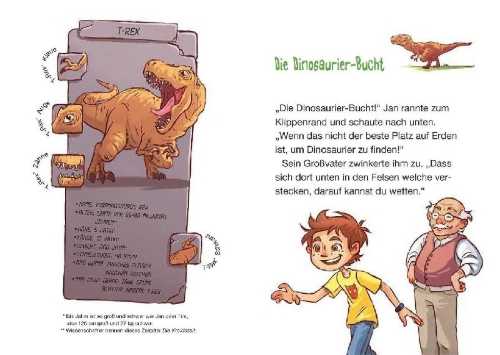 Buchcover und Innenansicht für das Buch: Das geheime Dinoversum Xtra - Auf der Fährte des T-Rex