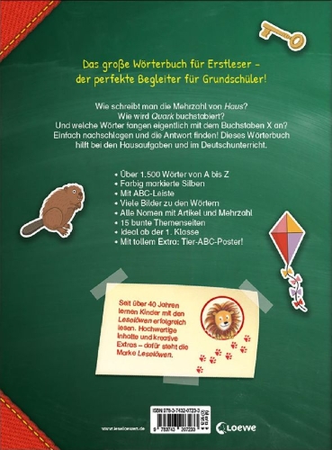 Buchcover und Innenansicht für das Buch: Das große Leselöwen-Wörterbuch für Erstleser