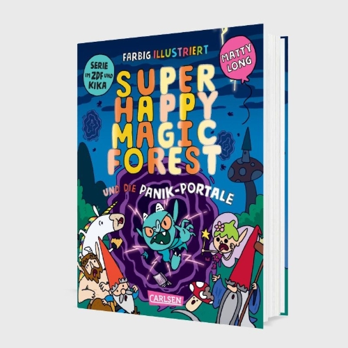 Buchcover und Innenansicht für das Buch: Super Happy Magic Forest and the Portals of Panic