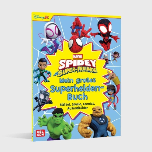Buchcover und Innenansicht für das Buch: Spidey und seine Super-Freunde: Mein großes Superhelden-Buch