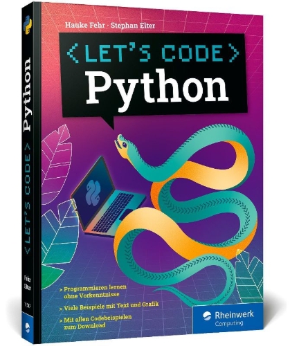 Buchcover und Innenansicht für das Buch: Let's code Python