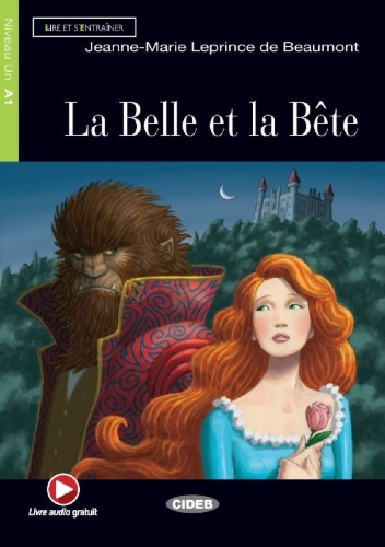 Buchcover und Innenansicht für das Buch: La Belle et la Bête. Buch + Audio-Online