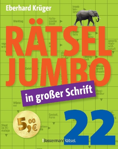 Buchcover und Innenansicht für das Buch: Rätseljumbo in großer Schrift 22