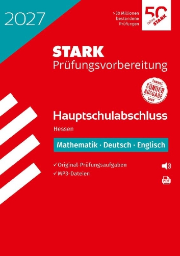 Buchcover und Innenansicht für das Buch: STARK Mathematik, Deutsch, Englisch - Hauptschulabschluss 2027 Hessen - Prüfungsvorbereitung