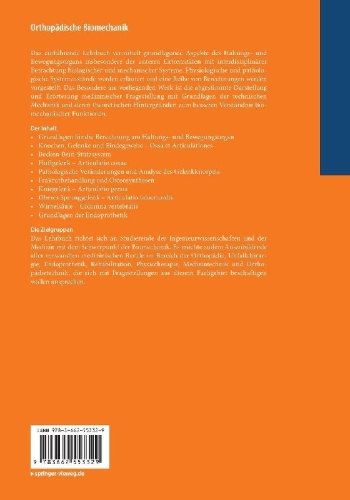 Buchcover und Innenansicht für das Buch: Orthopädische Biomechanik