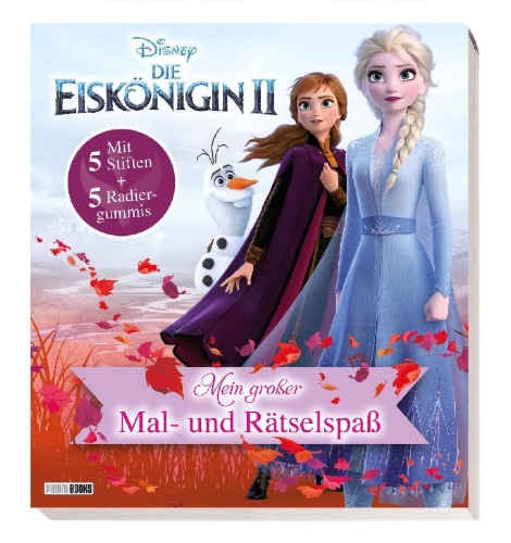Buchcover und Innenansicht für das Buch: Disney Die Eiskönigin 2: Mein großer Mal- und Rätselspaß