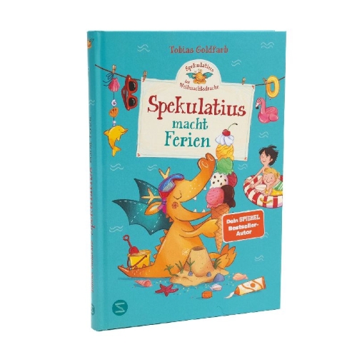 Buchcover und Innenansicht für das Buch: Spekulatius, der Weihnachtsdrache. Spekulatius macht Ferien
