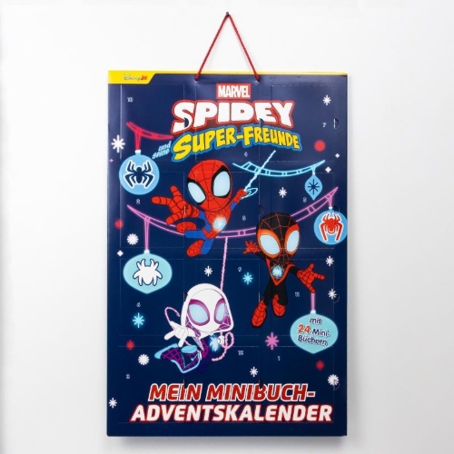 Buchcover und Innenansicht für das Buch: Spidey und seine Super-Freunde: Minibuch-Adventskalender