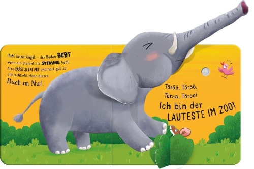 Buchcover und Innenansicht für das Buch: Mein Pop-up-Soundbuch: Affe, Papagei und Co.  Wer brüllt und kreischt im Zoo?