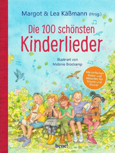 Buchcover und Innenansicht für das Buch: Die 100 schönsten Kinderlieder - Mit einfachen Noten und Akkorden für Gitarre und Klavier