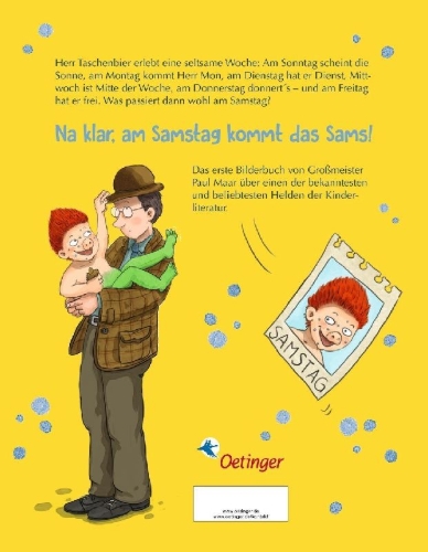 Buchcover und Innenansicht für das Buch: Wie das Sams zu Herrn Taschenbier kam