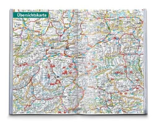 Buchcover und Innenansicht für das Buch: KOMPASS Wanderführer Tiroler Hüttenwanderungen, 55 Touren mit Extra-Tourenkarte