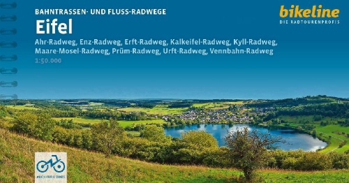 Buchcover und Innenansicht für das Buch: Bahntrassen- und Fluss-Radwege Eifel