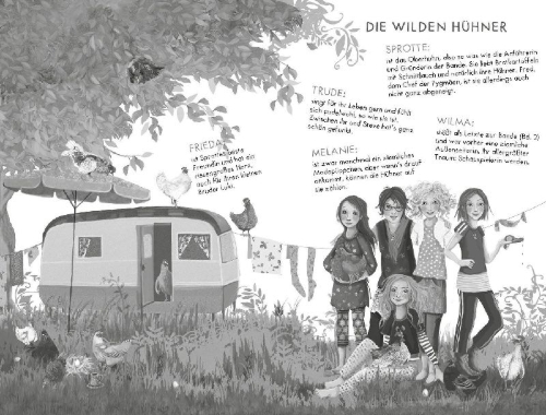 Buchcover und Innenansicht für das Buch: Die Wilden Hühner. Doppelband, Band 1 und 2
