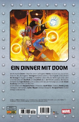 Buchcover und Innenansicht für das Buch: Superior Avengers (2025) 3; Red Hulk (2025) 4; Doctor Strange of Asgard (2025) 4; Thunderbolts: Doomstrike (2025) 4; Doom Academy (2025) 4; Doom's Division (2025) 4