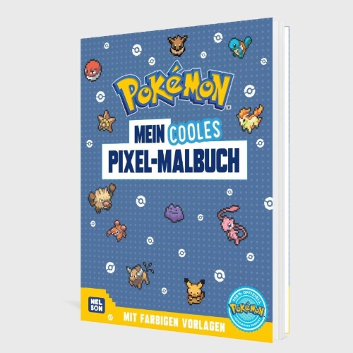 Buchcover und Innenansicht für das Buch: Pokémon Activity-Buch: Mein cooles Pixel-Malbuch