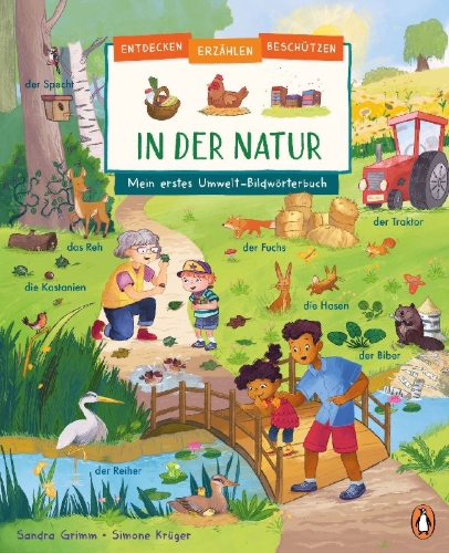 Buchcover und Innenansicht für das Buch: Entdecken, erzählen, beschützen - In der Natur - Mein erstes Umwelt-Bildwörterbuch