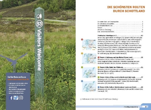 Buchcover und Innenansicht für das Buch: Reise Know-How Wohnmobil-Tourguide Schottland mit Hebriden und Orkneys