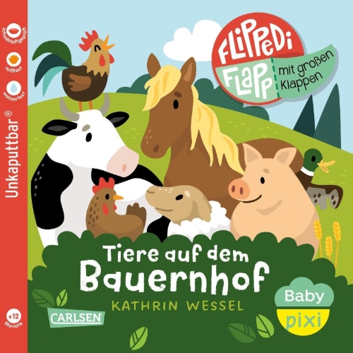 Buchcover und Innenansicht für das Buch: Baby Pixi (unkaputtbar) 141: Flippediflapp: Tiere auf dem Bauernhof
