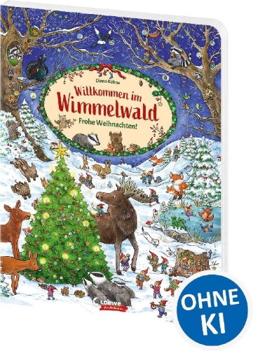 Buchcover und Innenansicht für das Buch: Willkommen im Wimmelwald - Frohe Weihnachten!
