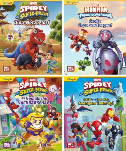 Buchcover und Innenansicht für das Buch: Nelson Mini-Bücher: 4er MARVEL Team Up! 1-4