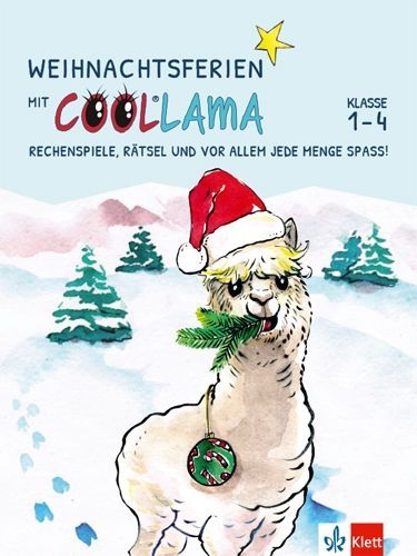 Buchcover und Innenansicht für das Buch: Weihnachtsferien mit COOLLAMA. Rechenspiele, Rätsel und vor allem jede Menge Spaß!