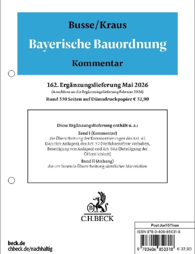 Buchcover und Innenansicht für das Buch: Bayerische Bauordnung  162. Ergänzungslieferung