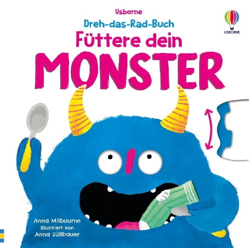 Buchcover und Innenansicht für das Buch: Dreh-das-Rad-Buch: Füttere dein Monster