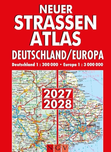 Buchcover und Innenansicht für das Buch: Neuer Straßenatlas Deutschland/Europa 2027/2028