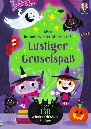 Buchcover und Innenansicht für das Buch: Mein Immer-wieder-Stickerbuch: Lustiger Gruselspaß