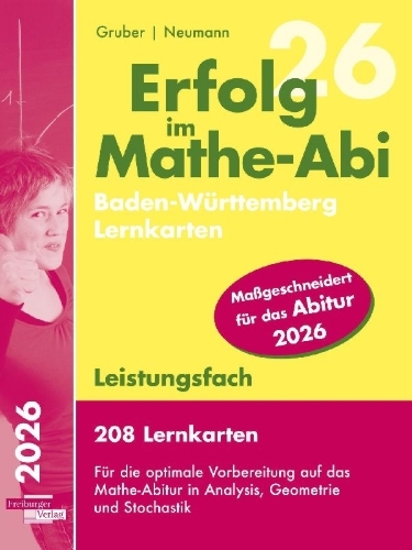 Buchcover und Innenansicht für das Buch: Erfolg im Mathe-Abi 2026, 208 Lernkarten Leistungsfach Allgemeinbildendes Gymnasium Baden-Württemberg