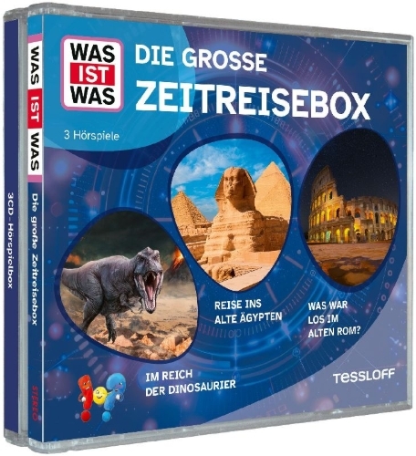 Buchcover und Innenansicht für das Buch: WAS IST WAS 3-CD Hörspielbox. Die große Zeitreisebox