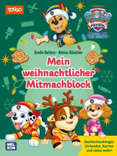 Buchcover und Innenansicht für das Buch: PAW Patrol Mitmachbuch: Mein weihnachtlicher Mitmachblock