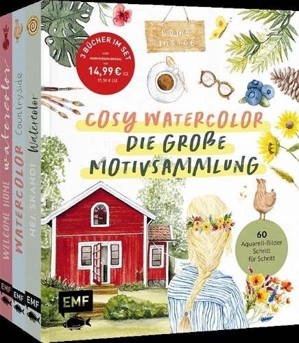 Buchcover und Innenansicht für das Buch: Cosy Watercolor - die große Motivsammlung
