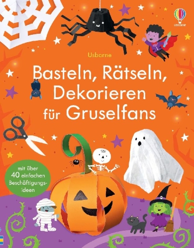 Buchcover und Innenansicht für das Buch: Basteln, Rätseln, Dekorieren für Gruselfans