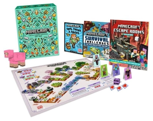 Buchcover und Innenansicht für das Buch: Minecraft: The Ultimate Survival Gift Box