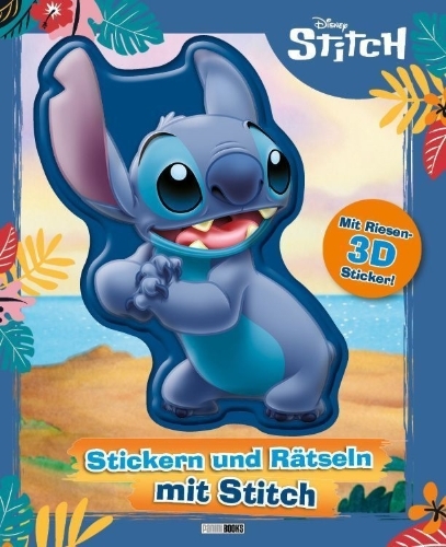 Buchcover und Innenansicht für das Buch: Disney Stitch: Stickern und Rätseln mit Stitch