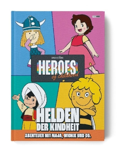 Buchcover und Innenansicht für das Buch: Heroes of Childhood: Helden der Kindheit - Abenteuer mit Maja, Wickie und Co.