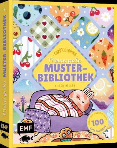 Buchcover und Innenansicht für das Buch: Cozy Coloring: Meine große Muster-Bibliothek | 100 cute Patterns