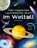 Buchcover und Innenansicht für das Buch: Mein magisches Leuchtsticker-Buch: Im Weltall