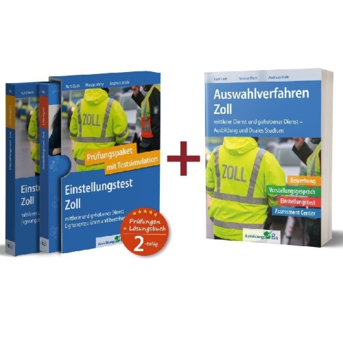 Buchcover und Innenansicht für das Buch: Paket - Einstellungstest + Auswahlverfahren Zoll