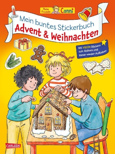 Buchcover und Innenansicht für das Buch: Conni Gelbe Reihe (Beschäftigungsbuch): Mein buntes Conni-Stickerbuch: Advent und Weihnachten