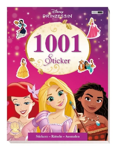 Buchcover und Innenansicht für das Buch: Disney Prinzessin: 1001 Sticker: Stickern - Rätseln - Ausmalen