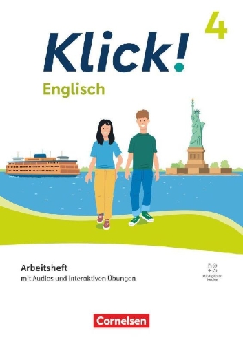 Buchcover und Innenansicht für das Buch: Klick! Englisch - Band 4: 8. Schuljahr - Ausgabe ab 2023 - Arbeitsheft mit Audios und interaktiven Übungen